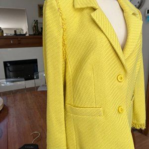 ESCADA Yellow Blazer with fringe edging at cuff, hem, & shoulder, Size 44, Women